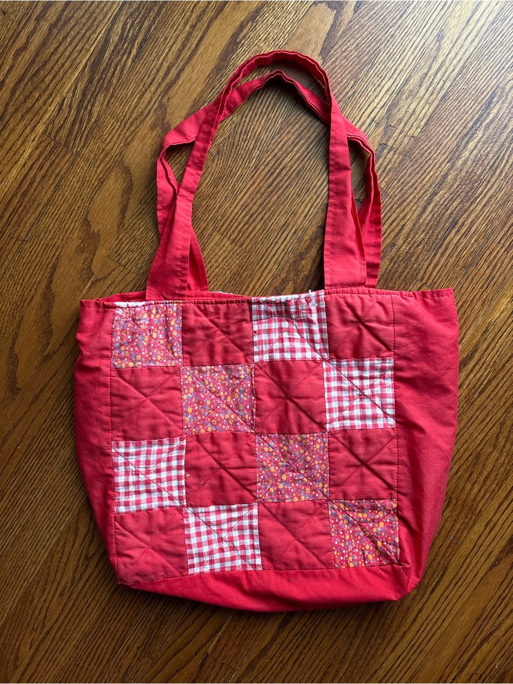 Red Quilted Patchwork Tote Bag - Unbranded